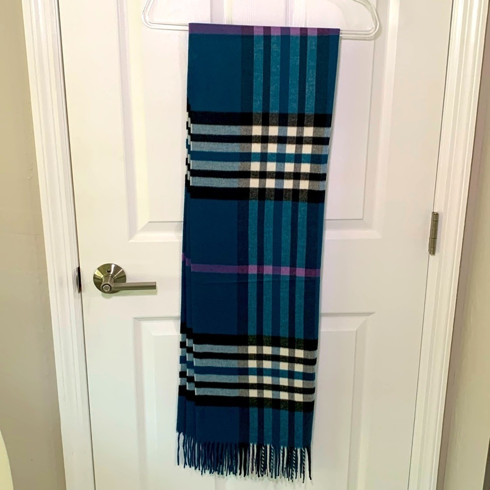 Fraas Plaid winter scarf Teal, purple, white and black
